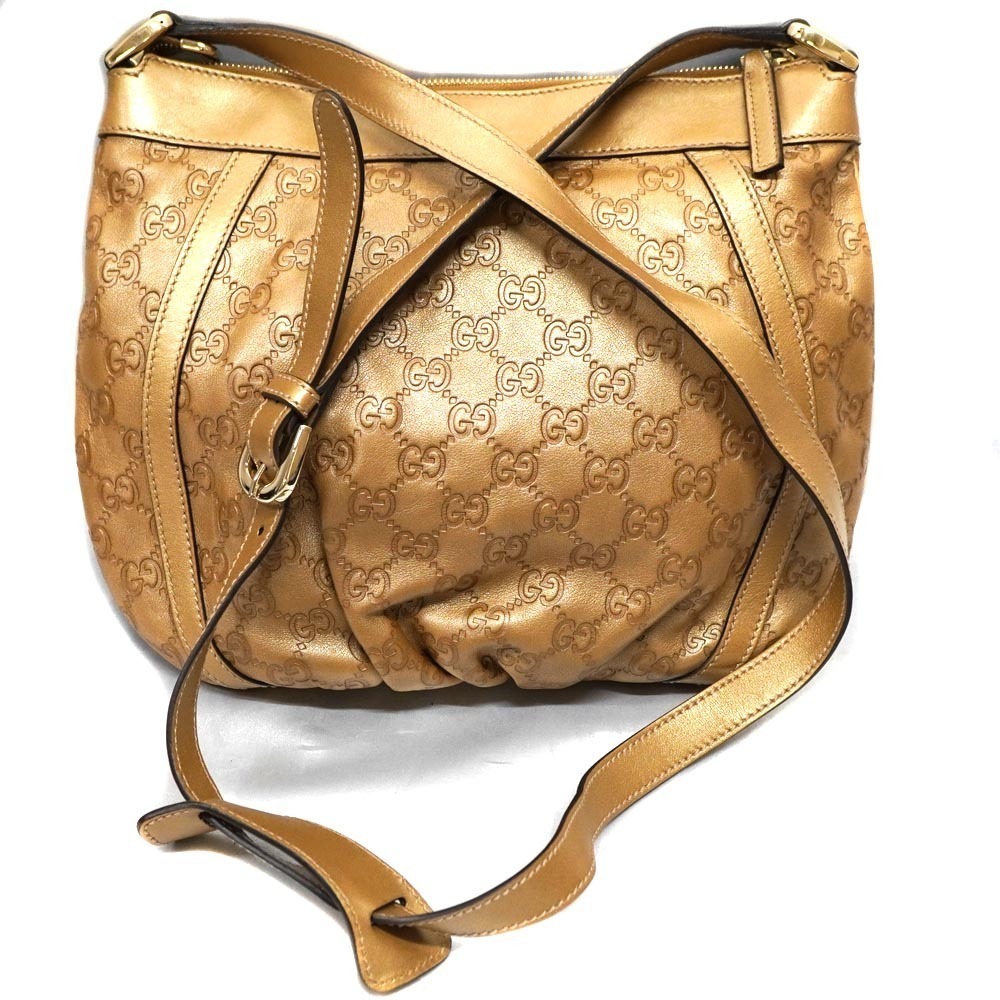 Gucci Bag GG Signature ssima Beige Brown Gold Shoulder